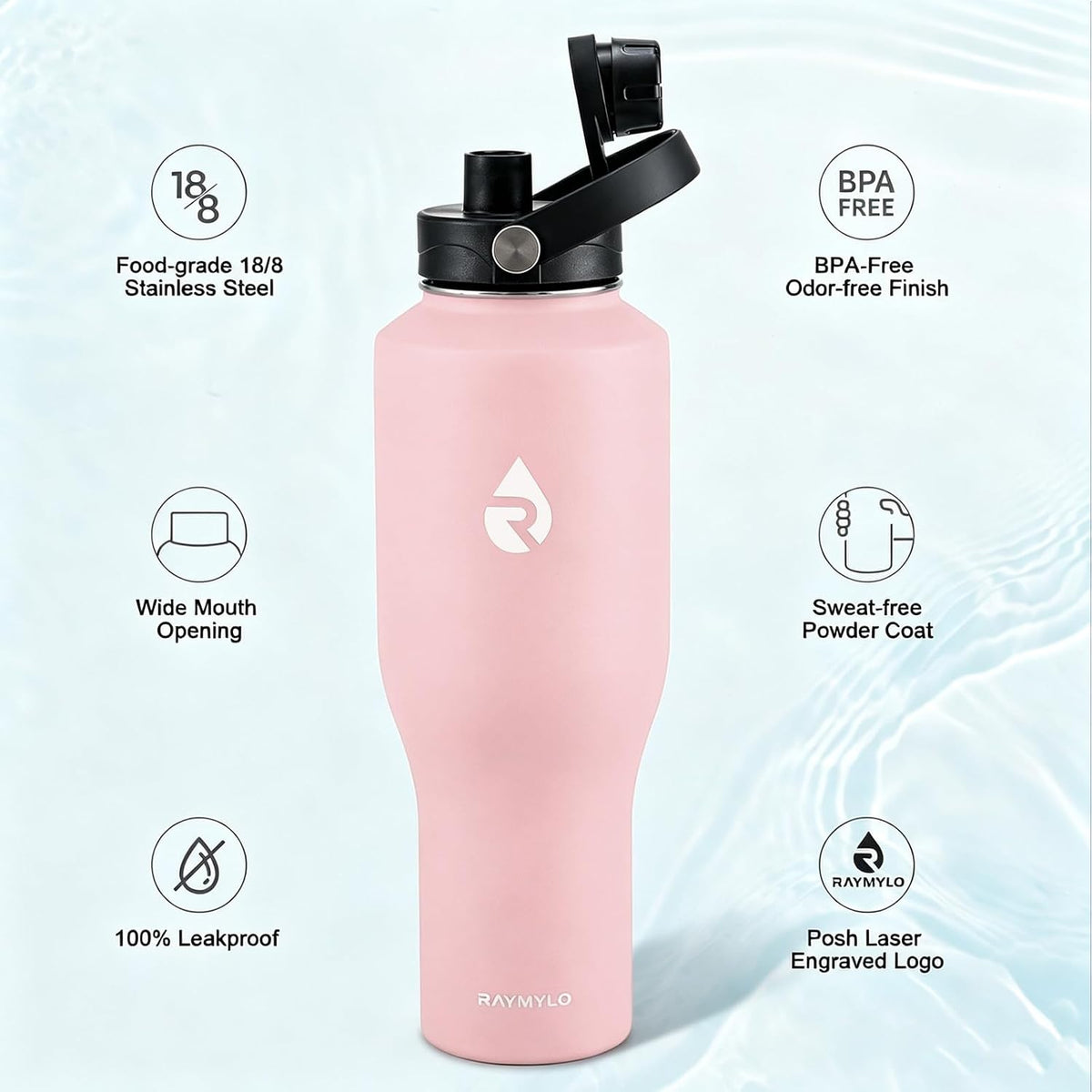 40 oz Insulated Water Bottle with Straw, Fit in Car Cup Holder