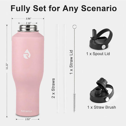 40 oz Insulated Water Bottle with Straw, Fit in Car Cup Holder