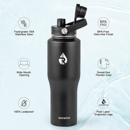 40 oz Insulated Water Bottle with Straw, Fit in Car Cup Holder