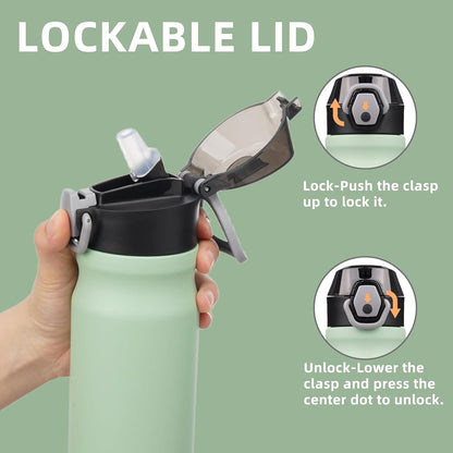 18 oz Insulated Stainless Steel Sports Water Bottle with Straw Lid