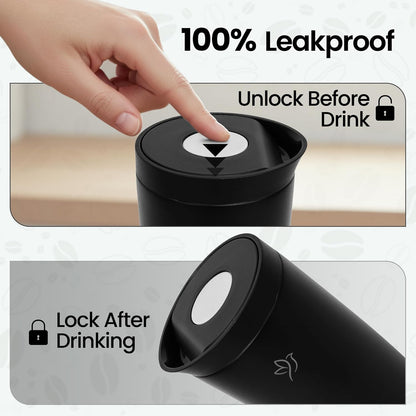 12oz Travel Coffee Mug with Lid | Insulated Stainless Steel Tumbler for Hot & Cold Drinks | Leakproof, Reusable, BPA Free, Dishwasher Safe, Cup Holder Friendly, White Smoke