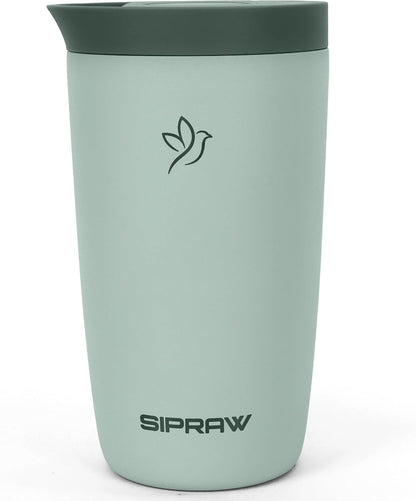 12oz Travel Coffee Mug with Lid | Insulated Stainless Steel Tumbler for Hot & Cold Drinks | Leakproof, Reusable, BPA Free, Dishwasher Safe, Cup Holder Friendly, White Smoke