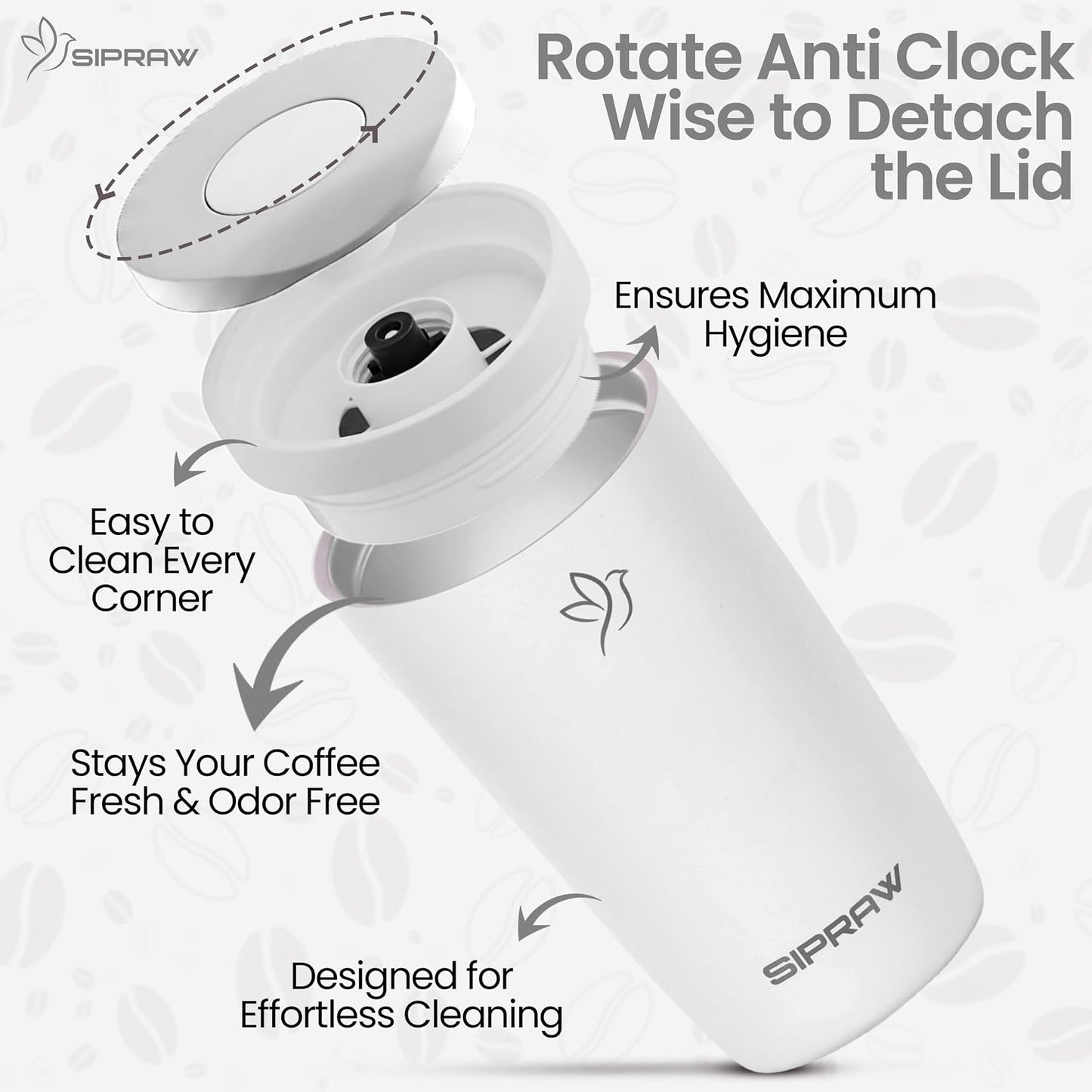 12oz Travel Coffee Mug with Lid | Insulated Stainless Steel Tumbler for Hot & Cold Drinks | Leakproof, Reusable, BPA Free, Dishwasher Safe, Cup Holder Friendly, White Smoke