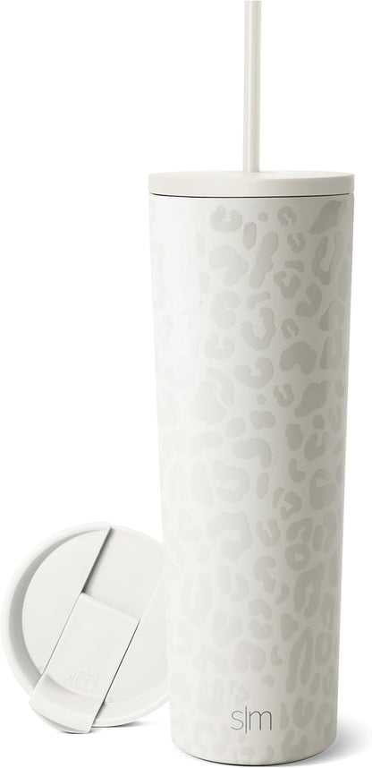 Iced Coffee Tumbler, Insulated | 24oz | Tie Dye | Reusable Stainless Steel Cup, Travel Mug, Water Bottle with Straw | Cupholder Friendly & Spill Resistant, Ocean Tide