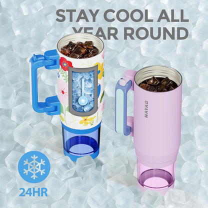 23oz Insulated Tumbler with Foldable Handle & 10ozDetachable Snack/Pill Box | Daul Lids tumbler+10oz container for snacks, supplements, pills, earbuds, powder. Ideal gym office travel hiking(black）