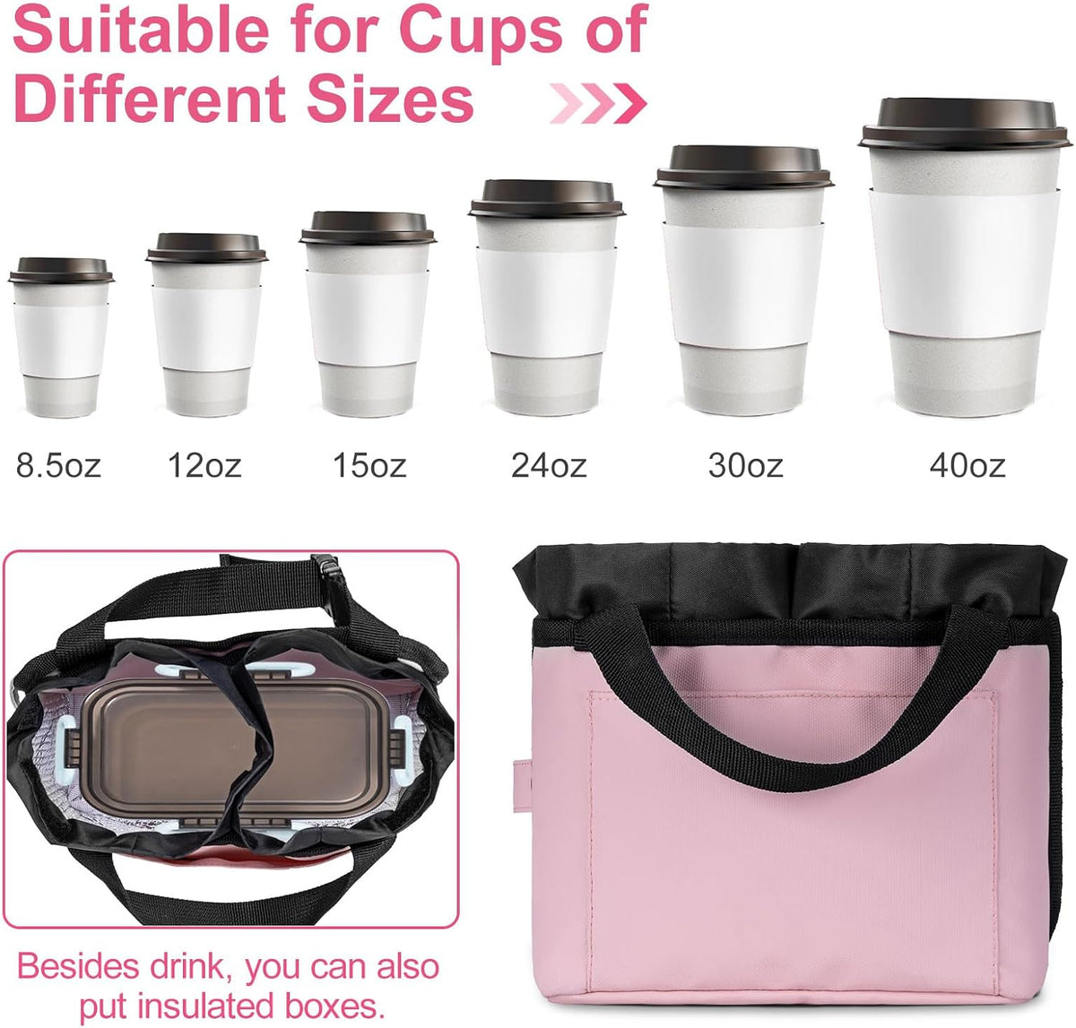 Multifunctional Luggage Travel Cup Holder for Suitcases Free Hand Drink Caddy Fits Suitcase Handles, Also, as an Automotive and Stroller Cup Holder, Travel Accessories (Black)