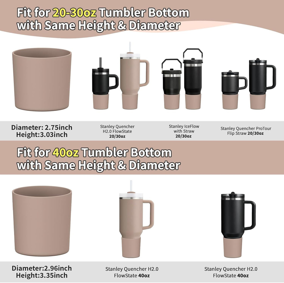 Higher Silicone Boot Compatible with Stanley Quencher H2.0 20/30/40oz | Tumbler Cups Anti-Slip & Anti-Scratch Soft Water Bottle Bottom Sleeve Cover Protector for IceFlow Flip 20/30oz, BPA Free - Colors A
