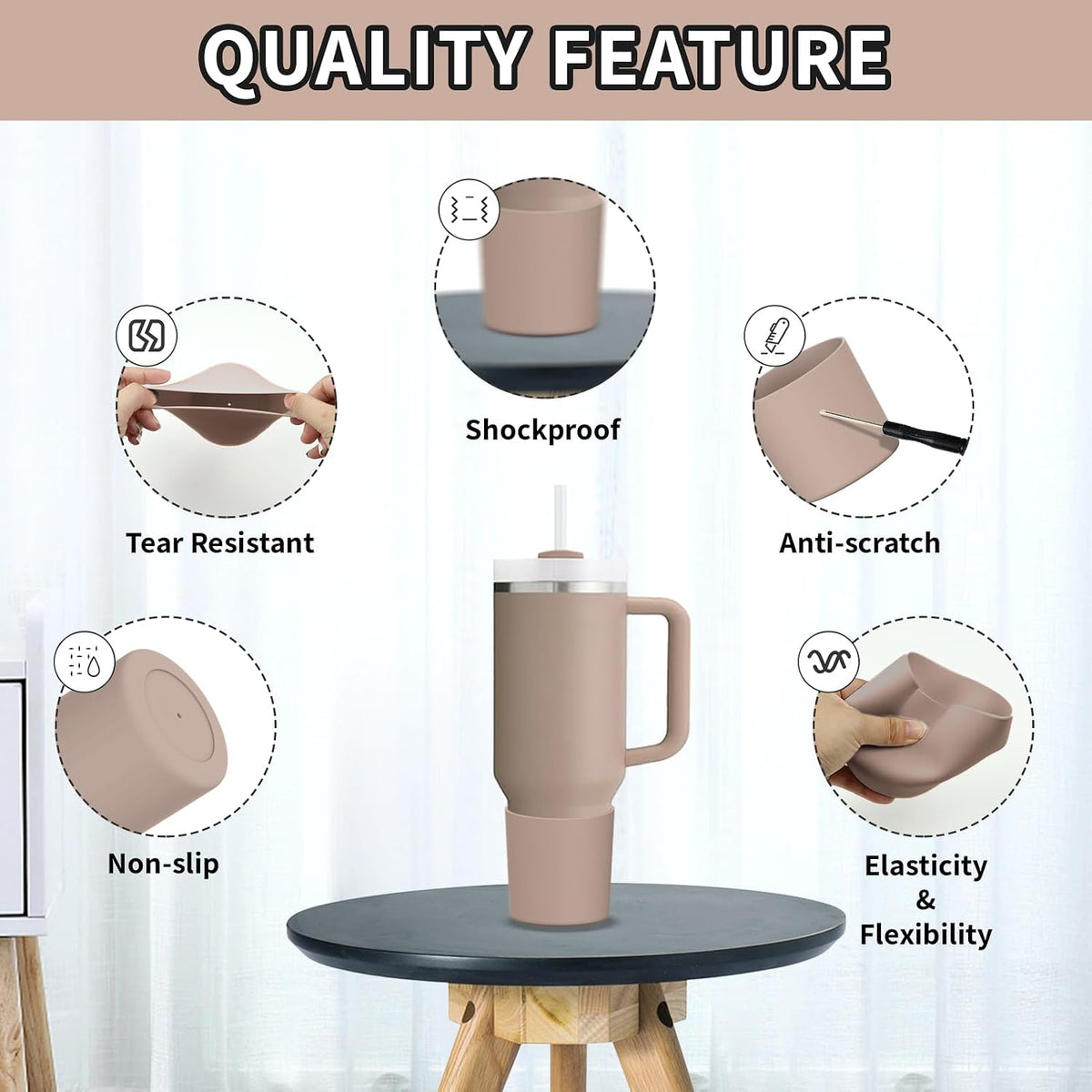 Higher Silicone Boot Compatible with Stanley Quencher H2.0 20/30/40oz | Tumbler Cups Anti-Slip & Anti-Scratch Soft Water Bottle Bottom Sleeve Cover Protector for IceFlow Flip 20/30oz, BPA Free - Colors A