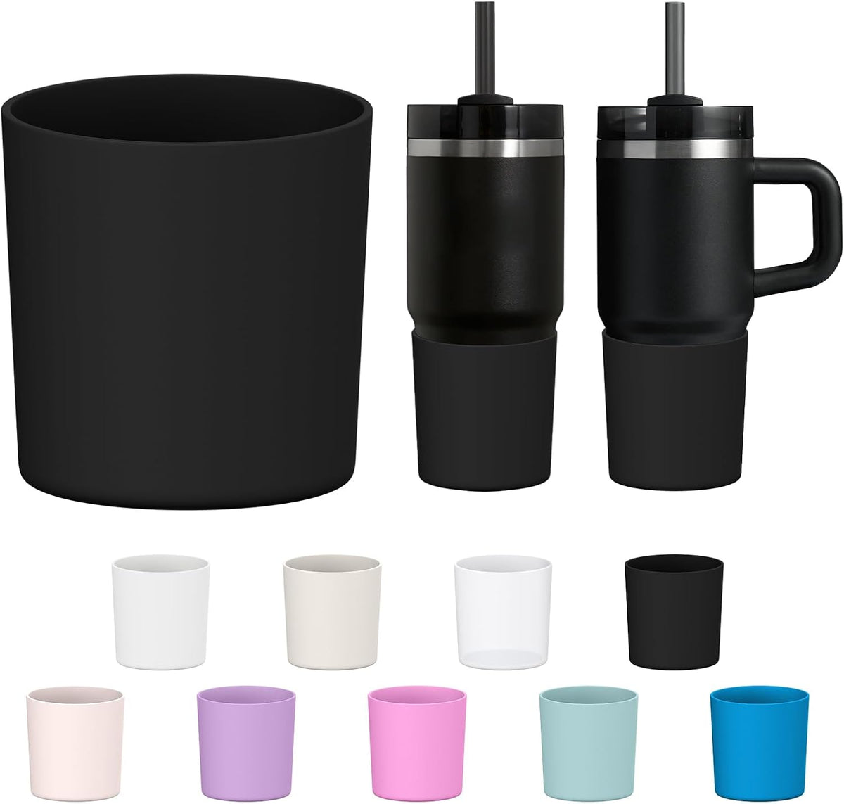 Higher Silicone Boot Compatible with Stanley Quencher H2.0 20/30/40oz | Tumbler Cups Anti-Slip & Anti-Scratch Soft Water Bottle Bottom Sleeve Cover Protector for IceFlow Flip 20/30oz, BPA Free - Colors A