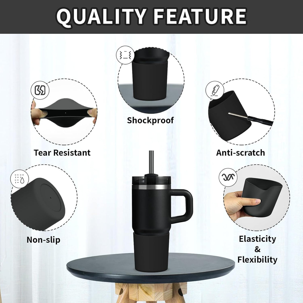 Higher Silicone Boot Compatible with Stanley Quencher H2.0 20/30/40oz | Tumbler Cups Anti-Slip & Anti-Scratch Soft Water Bottle Bottom Sleeve Cover Protector for IceFlow Flip 20/30oz, BPA Free - Colors A