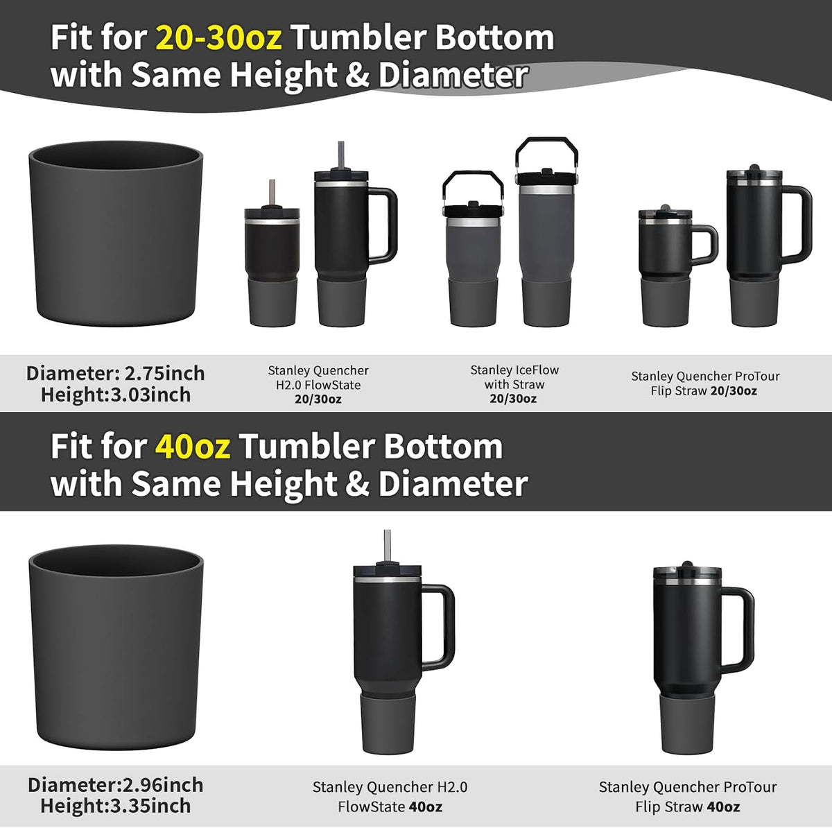 Higher Silicone Boot Compatible with Stanley Quencher H2.0 20/30/40oz | Tumbler Cups Anti-Slip & Anti-Scratch Soft Water Bottle Bottom Sleeve Cover Protector for IceFlow Flip 20/30oz, BPA Free - Colors A