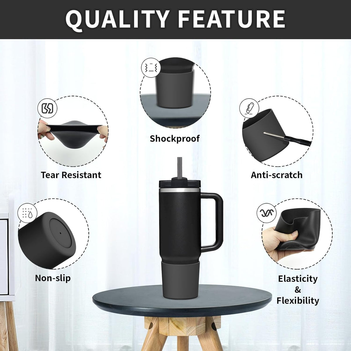 Higher Silicone Boot Compatible with Stanley Quencher H2.0 20/30/40oz | Tumbler Cups Anti-Slip & Anti-Scratch Soft Water Bottle Bottom Sleeve Cover Protector for IceFlow Flip 20/30oz, BPA Free - Colors A
