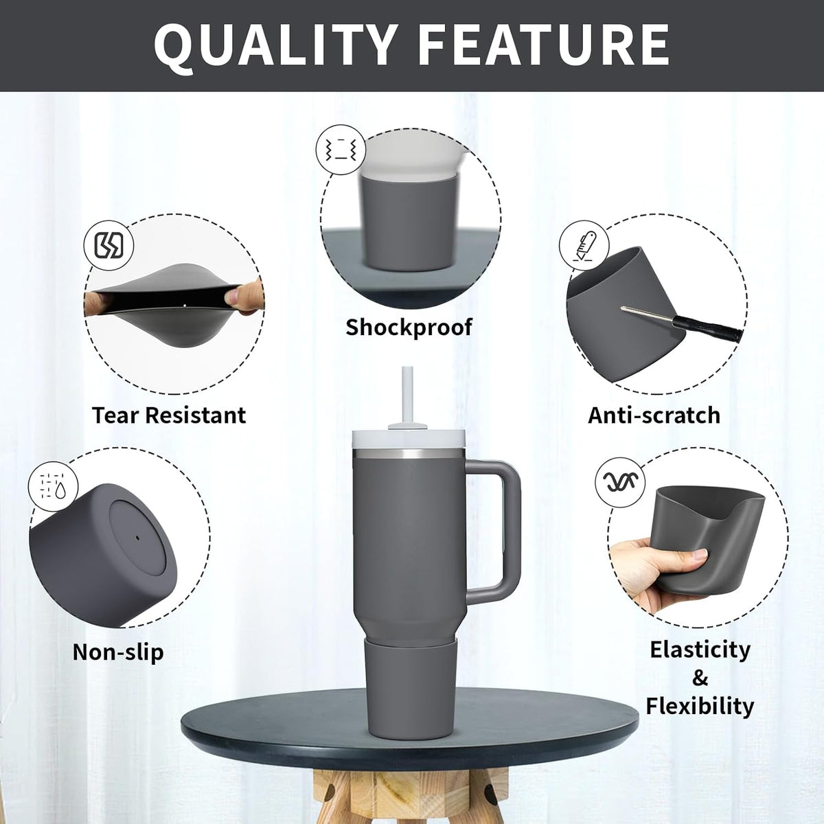 Higher Silicone Boot Compatible with Stanley Quencher H2.0 20/30/40oz | Tumbler Cups Anti-Slip & Anti-Scratch Soft Water Bottle Bottom Sleeve Cover Protector for IceFlow Flip 20/30oz, BPA Free - Colors A