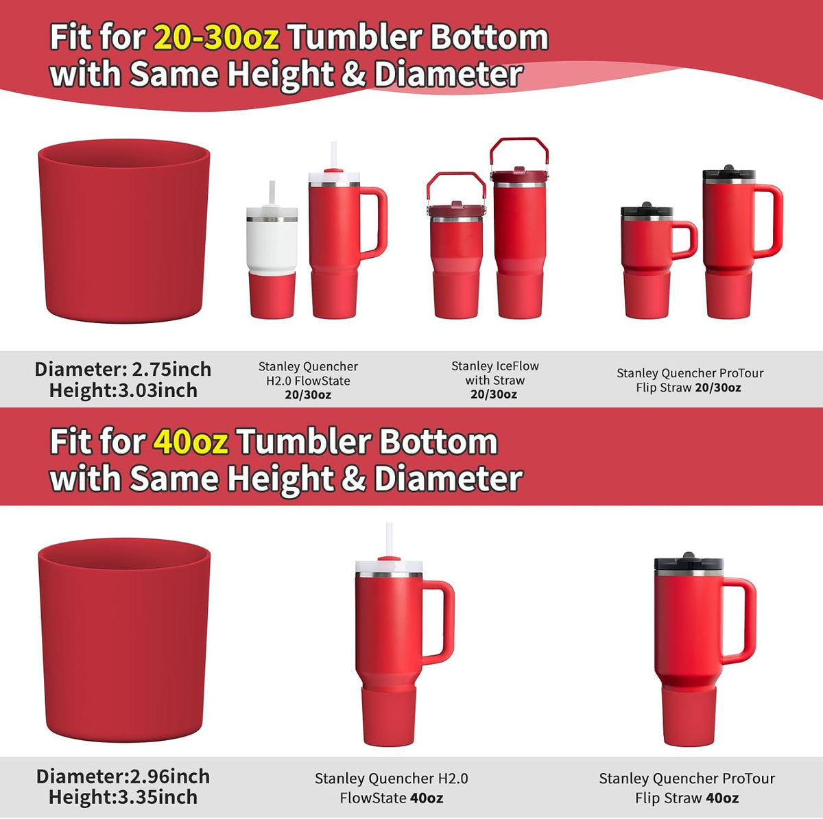 Higher Silicone Boot Compatible with Stanley Quencher H2.0 20/30/40oz | Tumbler Cups Anti-Slip & Anti-Scratch Soft Water Bottle Bottom Sleeve Cover Protector for IceFlow Flip 20/30oz, BPA Free - Colors A