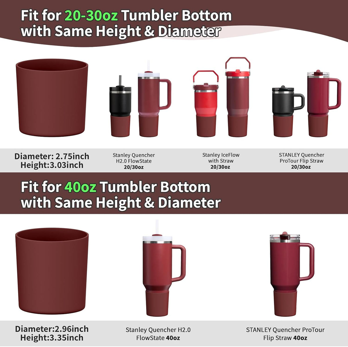 Higher Silicone Boot Compatible with Stanley Quencher H2.0 20/30/40oz | Tumbler Cups Anti-Slip & Anti-Scratch Soft Water Bottle Bottom Sleeve Cover Protector for IceFlow Flip 20/30oz, BPA Free - Colors A