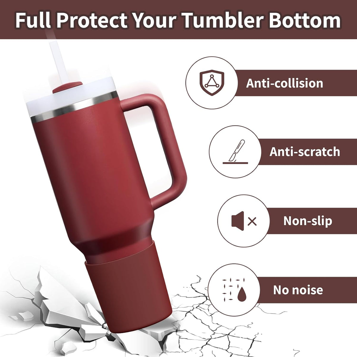 Higher Silicone Boot Compatible with Stanley Quencher H2.0 20/30/40oz | Tumbler Cups Anti-Slip & Anti-Scratch Soft Water Bottle Bottom Sleeve Cover Protector for IceFlow Flip 20/30oz, BPA Free - Colors A