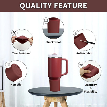Higher Silicone Boot Compatible with Stanley Quencher H2.0 20/30/40oz | Tumbler Cups Anti-Slip & Anti-Scratch Soft Water Bottle Bottom Sleeve Cover Protector for IceFlow Flip 20/30oz, BPA Free - Colors A