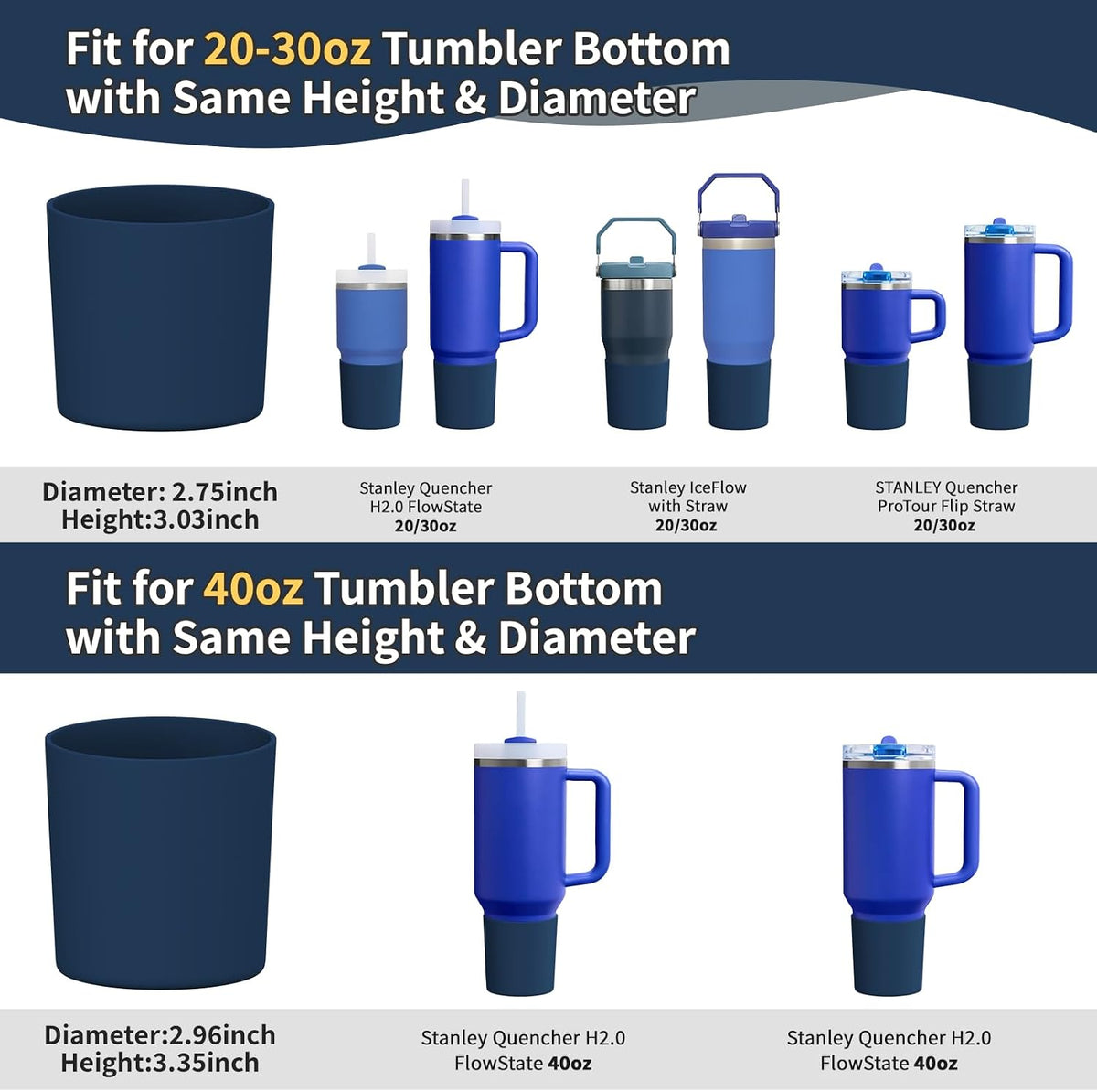 Higher Silicone Boot Compatible with Stanley Quencher H2.0 20/30/40oz | Tumbler Cups Anti-Slip & Anti-Scratch Soft Water Bottle Bottom Sleeve Cover Protector for IceFlow Flip 20/30oz, BPA Free - Colors A