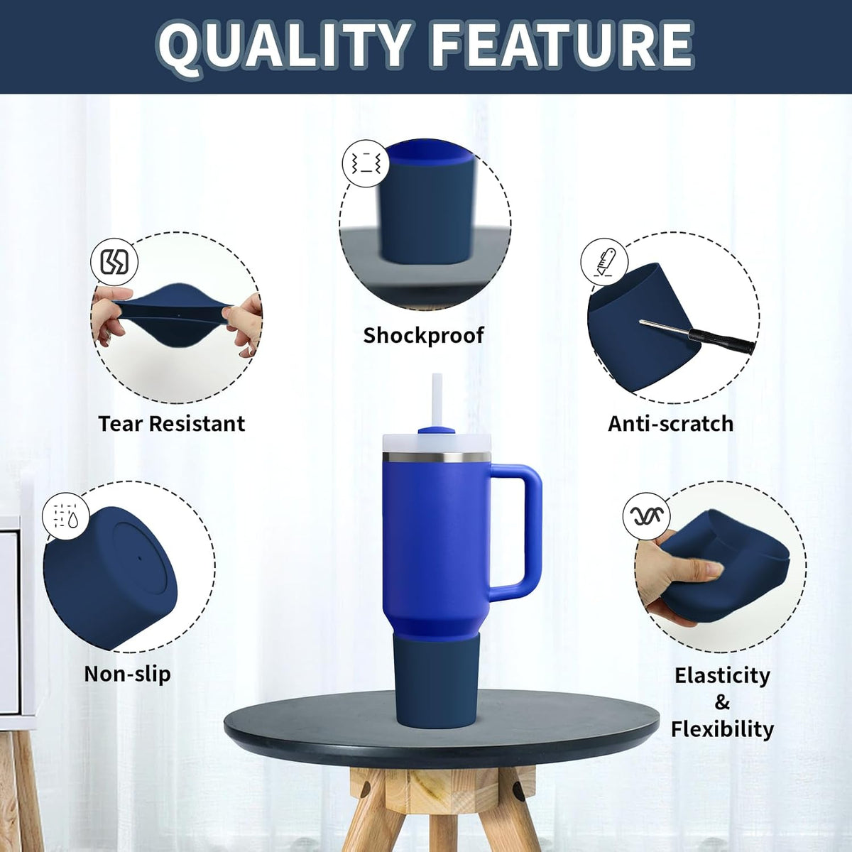 Higher Silicone Boot Compatible with Stanley Quencher H2.0 20/30/40oz | Tumbler Cups Anti-Slip & Anti-Scratch Soft Water Bottle Bottom Sleeve Cover Protector for IceFlow Flip 20/30oz, BPA Free - Colors A