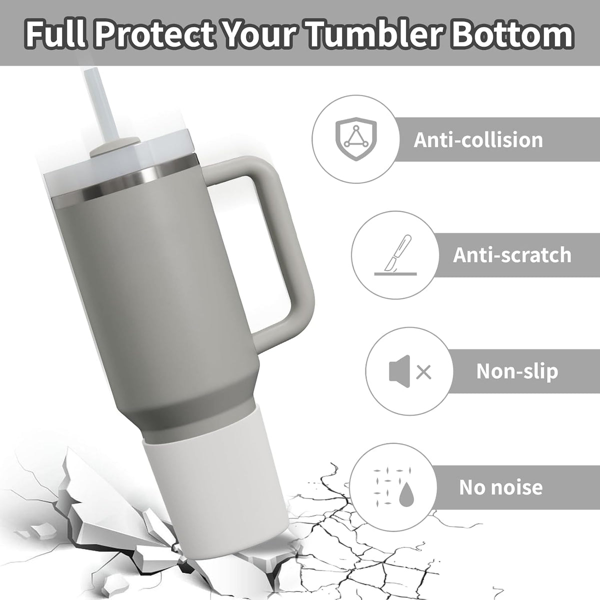 Higher Silicone Boot Compatible with Stanley Quencher H2.0 20/30/40oz | Tumbler Cups Anti-Slip & Anti-Scratch Soft Water Bottle Bottom Sleeve Cover Protector for IceFlow Flip 20/30oz, BPA Free - Colors A
