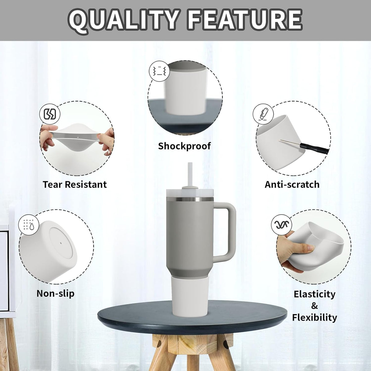 Higher Silicone Boot Compatible with Stanley Quencher H2.0 20/30/40oz | Tumbler Cups Anti-Slip & Anti-Scratch Soft Water Bottle Bottom Sleeve Cover Protector for IceFlow Flip 20/30oz, BPA Free - Colors A