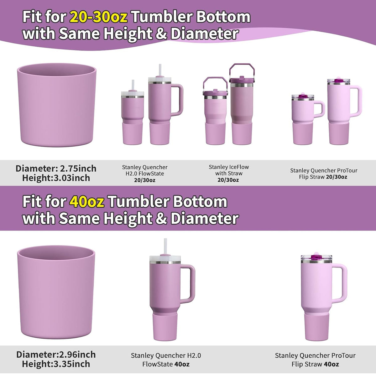 Higher Silicone Boot Compatible with Stanley Quencher H2.0 20/30/40oz | Tumbler Cups Anti-Slip & Anti-Scratch Soft Water Bottle Bottom Sleeve Cover Protector for IceFlow Flip 20/30oz, BPA Free - Colors A