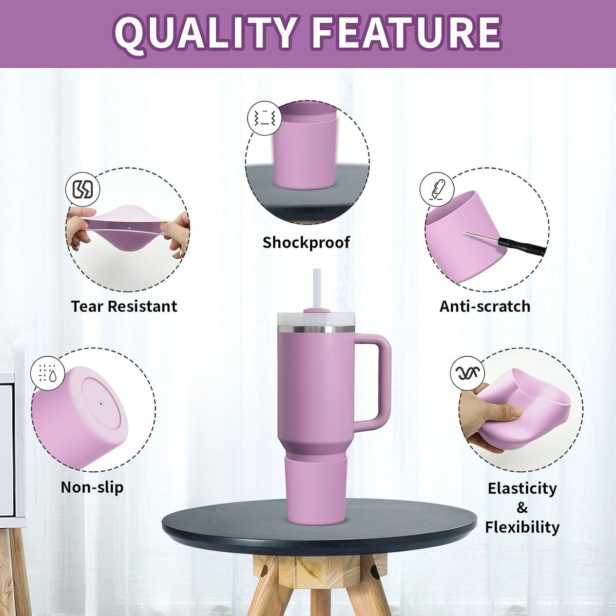 Higher Silicone Boot Compatible with Stanley Quencher H2.0 20/30/40oz | Tumbler Cups Anti-Slip & Anti-Scratch Soft Water Bottle Bottom Sleeve Cover Protector for IceFlow Flip 20/30oz, BPA Free - Colors A