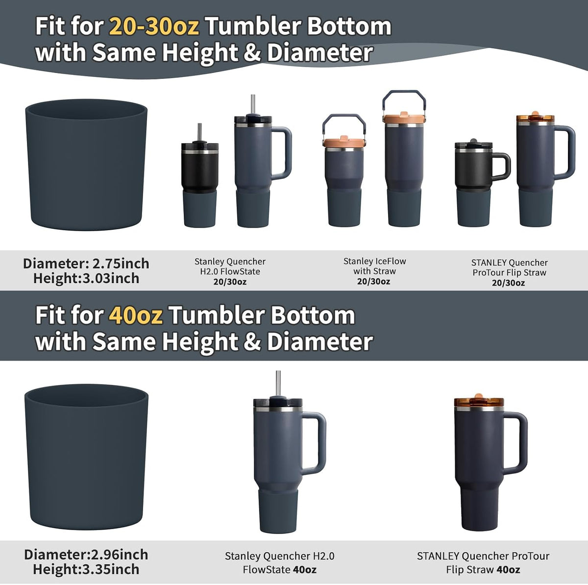 Higher Silicone Boot Compatible with Stanley Quencher H2.0 20/30/40oz | Tumbler Cups Anti-Slip & Anti-Scratch Soft Water Bottle Bottom Sleeve Cover Protector for IceFlow Flip 20/30oz, BPA Free - Colors A