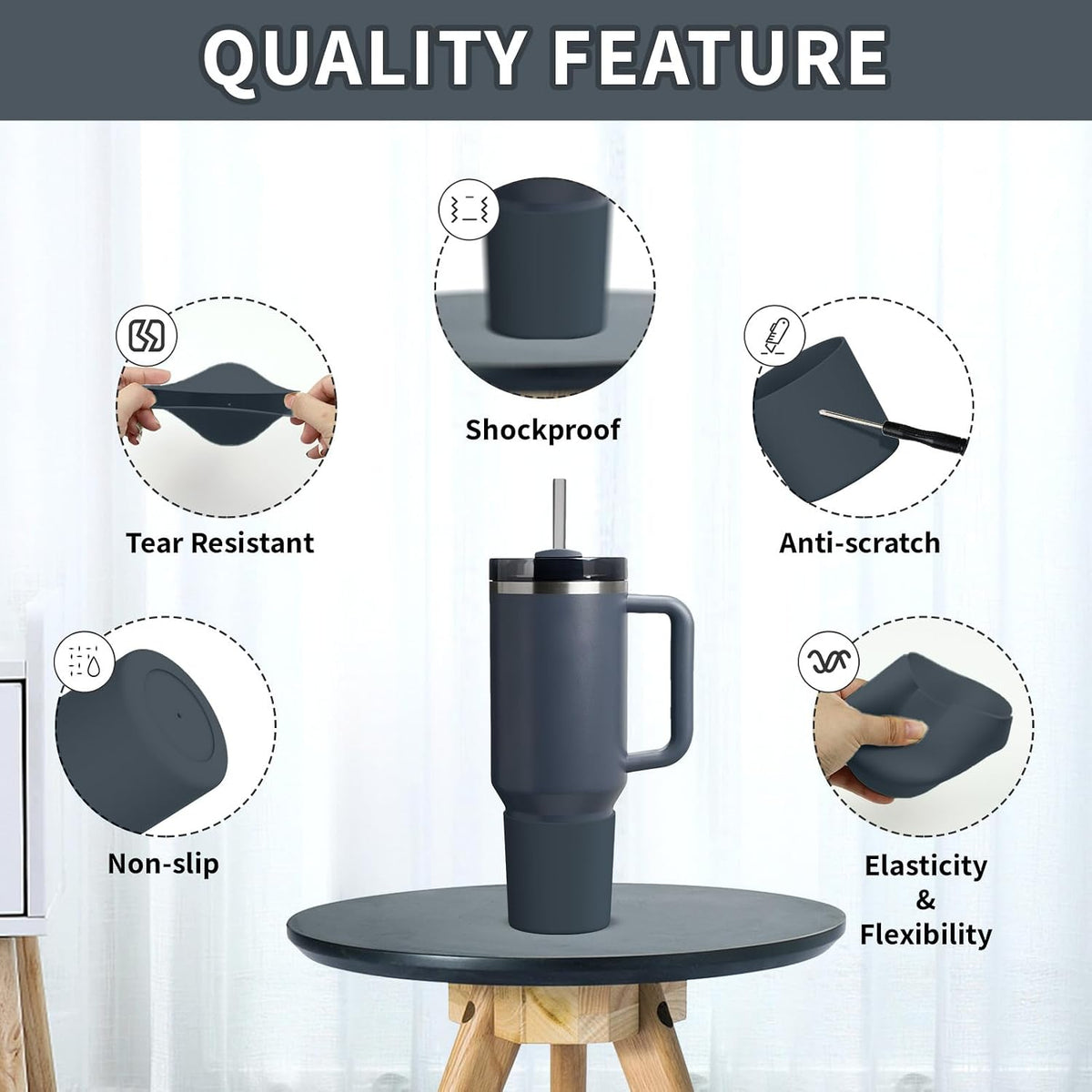 Higher Silicone Boot Compatible with Stanley Quencher H2.0 20/30/40oz | Tumbler Cups Anti-Slip & Anti-Scratch Soft Water Bottle Bottom Sleeve Cover Protector for IceFlow Flip 20/30oz, BPA Free - Colors A