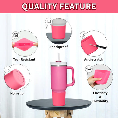 Higher Silicone Boot Compatible with Stanley Quencher H2.0 20/30/40oz | Tumbler Cups Anti-Slip & Anti-Scratch Soft Water Bottle Bottom Sleeve Cover Protector for IceFlow Flip 20/30oz, BPA Free - Colors A
