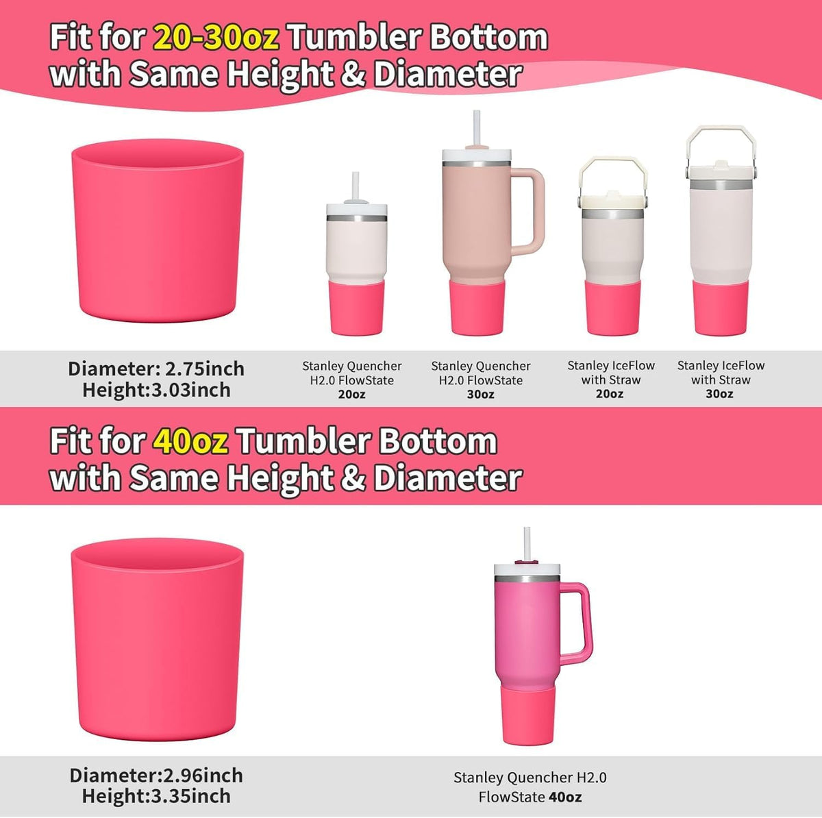 Higher Silicone Boot Compatible with Stanley Quencher H2.0 20/30/40oz | Tumbler Cups Anti-Slip & Anti-Scratch Soft Water Bottle Bottom Sleeve Cover Protector for IceFlow Flip 20/30oz, BPA Free - Colors A