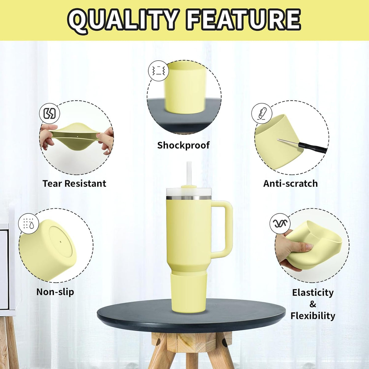 Higher Silicone Boot Compatible with Stanley Quencher H2.0 20/30/40oz | Tumbler Cups Anti-Slip & Anti-Scratch Soft Water Bottle Bottom Sleeve Cover Protector for IceFlow Flip 20/30oz, BPA Free - Colors A