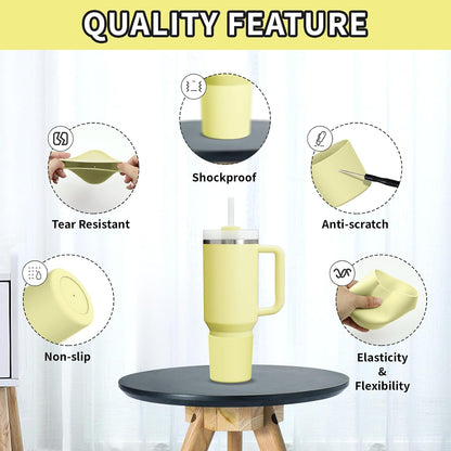 Higher Silicone Boot Compatible with Stanley Quencher H2.0 20/30/40oz | Tumbler Cups Anti-Slip & Anti-Scratch Soft Water Bottle Bottom Sleeve Cover Protector for IceFlow Flip 20/30oz, BPA Free - Colors A