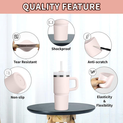 Higher Silicone Boot Compatible with Stanley Quencher H2.0 20/30/40oz | Tumbler Cups Anti-Slip & Anti-Scratch Soft Water Bottle Bottom Sleeve Cover Protector for IceFlow Flip 20/30oz, BPA Free - Colors A