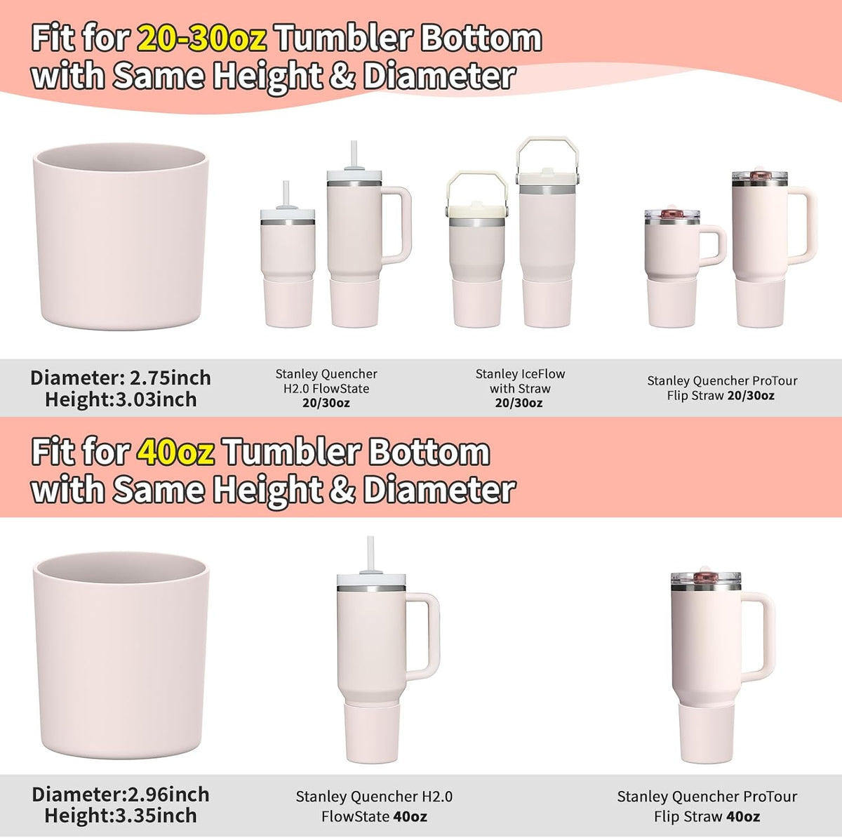 Higher Silicone Boot Compatible with Stanley Quencher H2.0 20/30/40oz | Tumbler Cups Anti-Slip & Anti-Scratch Soft Water Bottle Bottom Sleeve Cover Protector for IceFlow Flip 20/30oz, BPA Free - Colors A