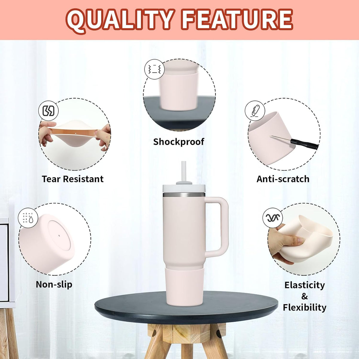 Higher Silicone Boot Compatible with Stanley Quencher H2.0 20/30/40oz | Tumbler Cups Anti-Slip & Anti-Scratch Soft Water Bottle Bottom Sleeve Cover Protector for IceFlow Flip 20/30oz, BPA Free - Colors A
