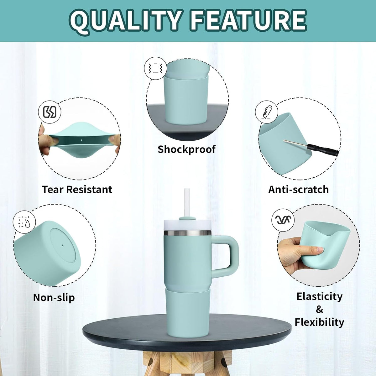 Higher Silicone Boot Compatible with Stanley Quencher H2.0 20/30/40oz | Tumbler Cups Anti-Slip & Anti-Scratch Soft Water Bottle Bottom Sleeve Cover Protector for IceFlow Flip 20/30oz, BPA Free - Colors A