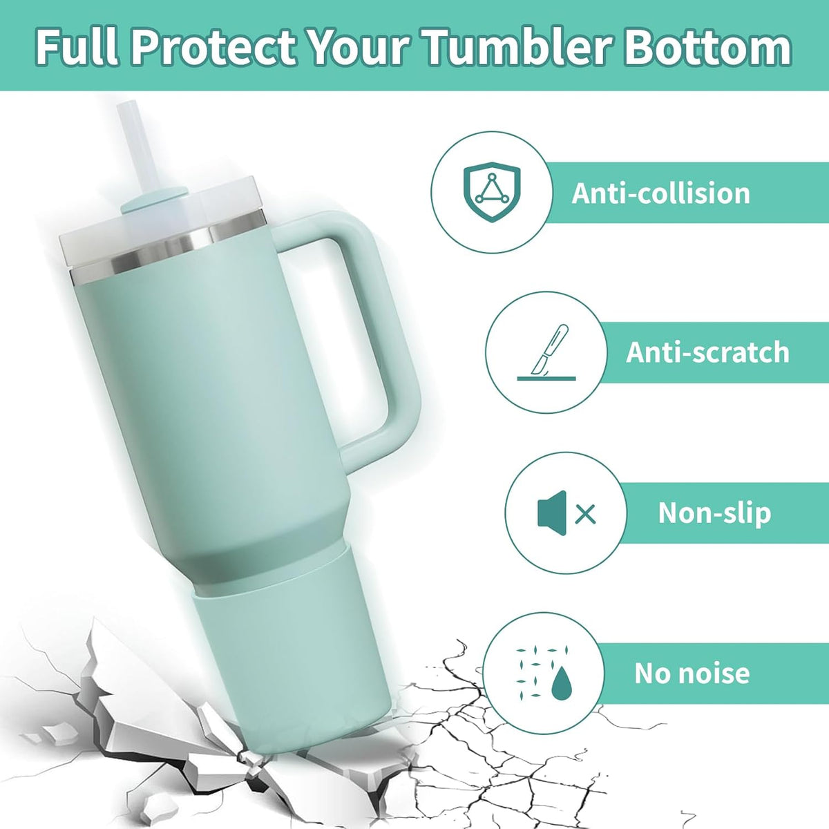 Higher Silicone Boot Compatible with Stanley Quencher H2.0 20/30/40oz | Tumbler Cups Anti-Slip & Anti-Scratch Soft Water Bottle Bottom Sleeve Cover Protector for IceFlow Flip 20/30oz, BPA Free - Colors A