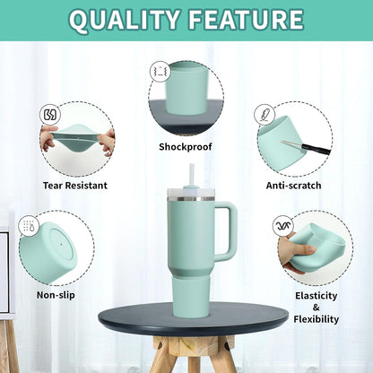 Higher Silicone Boot Compatible with Stanley Quencher H2.0 20/30/40oz | Tumbler Cups Anti-Slip & Anti-Scratch Soft Water Bottle Bottom Sleeve Cover Protector for IceFlow Flip 20/30oz, BPA Free - Colors A