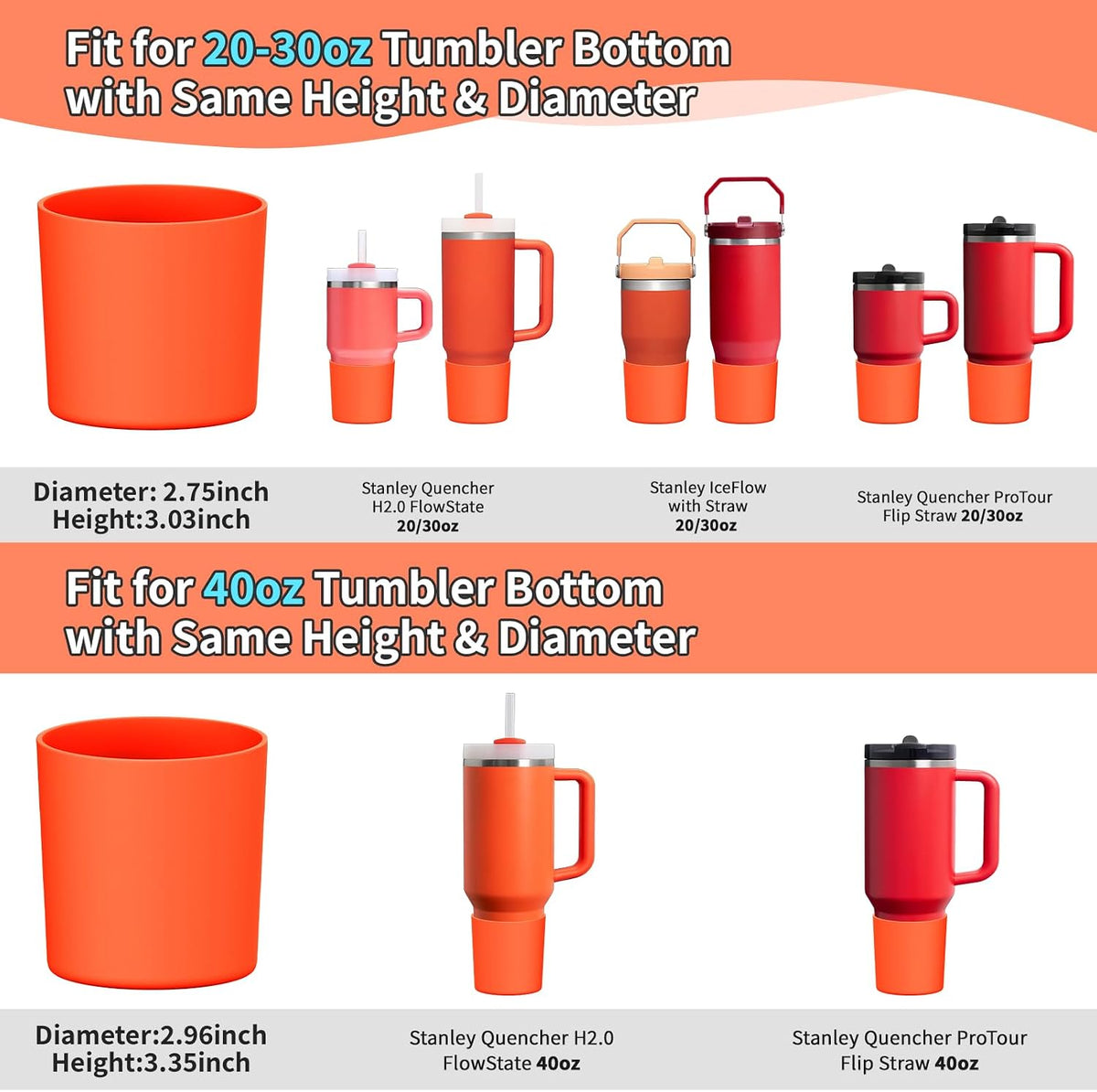 Higher Silicone Boot Compatible with Stanley Quencher H2.0 20/30/40oz | Tumbler Cups Anti-Slip & Anti-Scratch Soft Water Bottle Bottom Sleeve Cover Protector for IceFlow Flip 20/30oz, BPA Free - Colors A