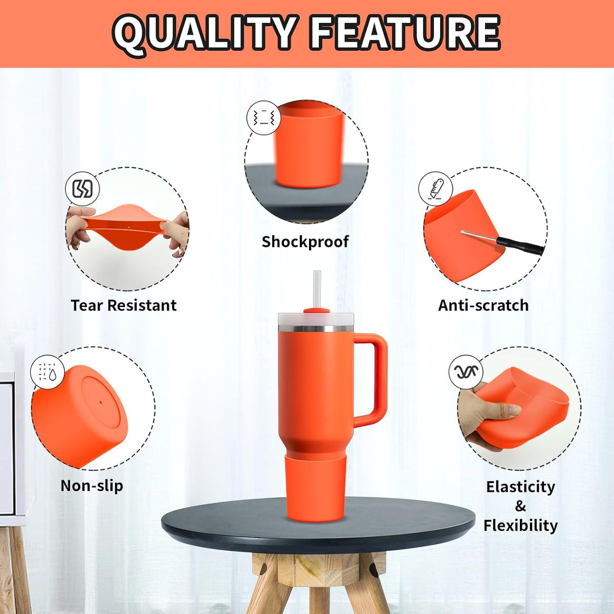 Higher Silicone Boot Compatible with Stanley Quencher H2.0 20/30/40oz | Tumbler Cups Anti-Slip & Anti-Scratch Soft Water Bottle Bottom Sleeve Cover Protector for IceFlow Flip 20/30oz, BPA Free - Colors A