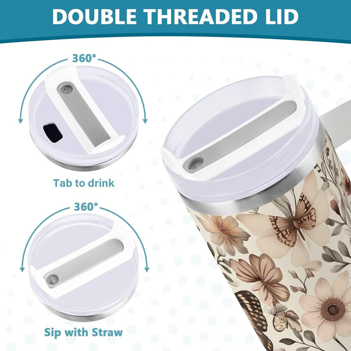 Pink Rose Floral Roses 30 oz Tumbler with Handle and Straw Lid, Insulated Stainless Steel Water Bottle Portable Travel Coffee Tea Mug Cup