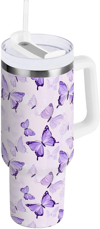 Pink Rose Floral Roses 30 oz Tumbler with Handle and Straw Lid, Insulated Stainless Steel Water Bottle Portable Travel Coffee Tea Mug Cup