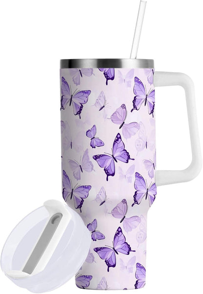 Pink Rose Floral Roses 30 oz Tumbler with Handle and Straw Lid, Insulated Stainless Steel Water Bottle Portable Travel Coffee Tea Mug Cup