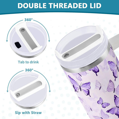 Pink Rose Floral Roses 30 oz Tumbler with Handle and Straw Lid, Insulated Stainless Steel Water Bottle Portable Travel Coffee Tea Mug Cup