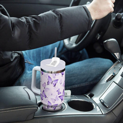 Pink Rose Floral Roses 30 oz Tumbler with Handle and Straw Lid, Insulated Stainless Steel Water Bottle Portable Travel Coffee Tea Mug Cup