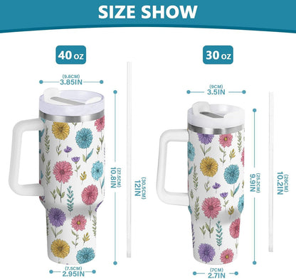 Pink Rose Floral Roses 30 oz Tumbler with Handle and Straw Lid, Insulated Stainless Steel Water Bottle Portable Travel Coffee Tea Mug Cup