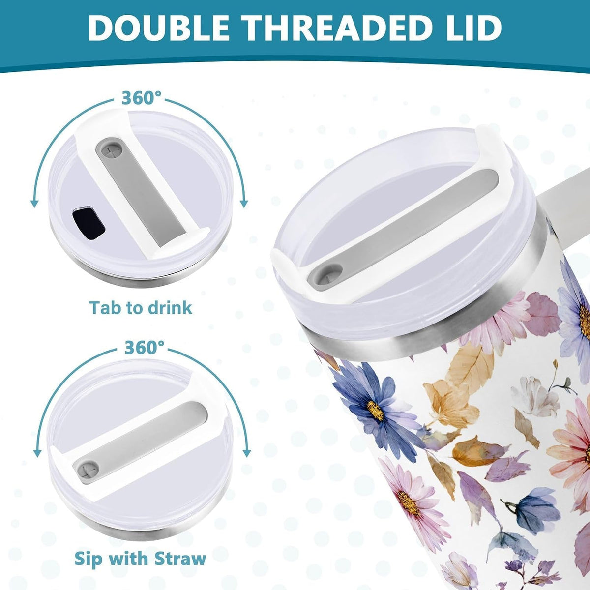Pink Rose Floral Roses 30 oz Tumbler with Handle and Straw Lid, Insulated Stainless Steel Water Bottle Portable Travel Coffee Tea Mug Cup