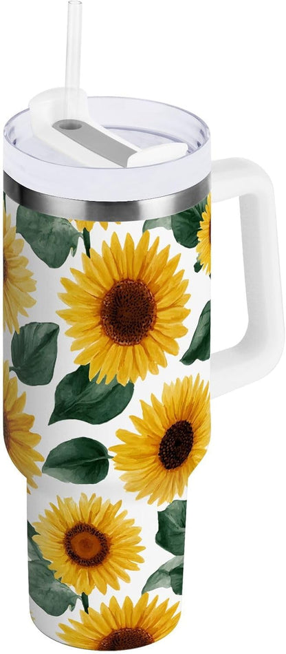 Pink Rose Floral Roses 30 oz Tumbler with Handle and Straw Lid, Insulated Stainless Steel Water Bottle Portable Travel Coffee Tea Mug Cup