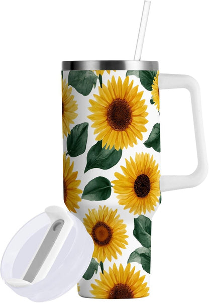 Pink Rose Floral Roses 30 oz Tumbler with Handle and Straw Lid, Insulated Stainless Steel Water Bottle Portable Travel Coffee Tea Mug Cup